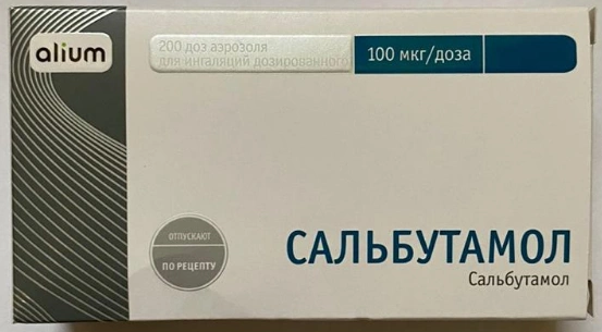 Сальбутамол аэрозоль для ингаляций дозированный 100 мкг/доза 200 доз 12 мл (Россия)
