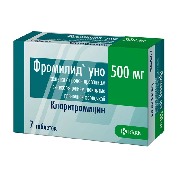 Фромилид уно таблетки пролонгированного действия, покрытые пленочной оболочкой 500 мг №7 (Словения)
