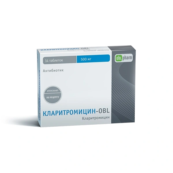 Кларитромицин-OBL таблетки покрытые пленочной оболочкой 500 мг №14 (Россия)