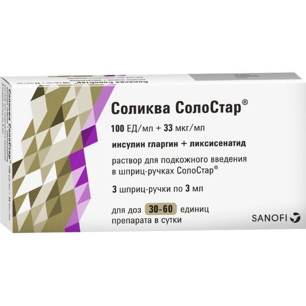 Соликва СолоСтар раствор для подкожного введения 100 ЕД/мл + 33 мкг/мл шприц-ручка 3 мл №3 (Германия)