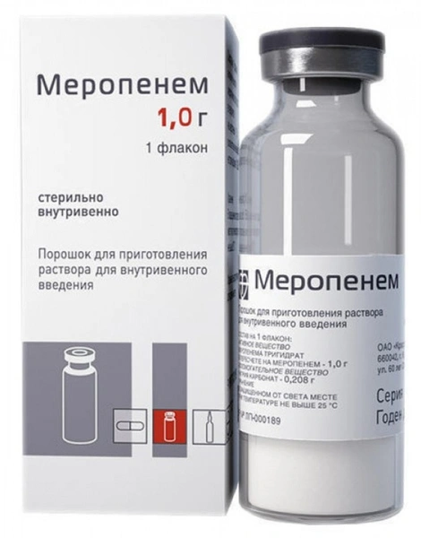 Меропенем порошок для приготовления раствора для внутривенного введения 1 г (Россия)