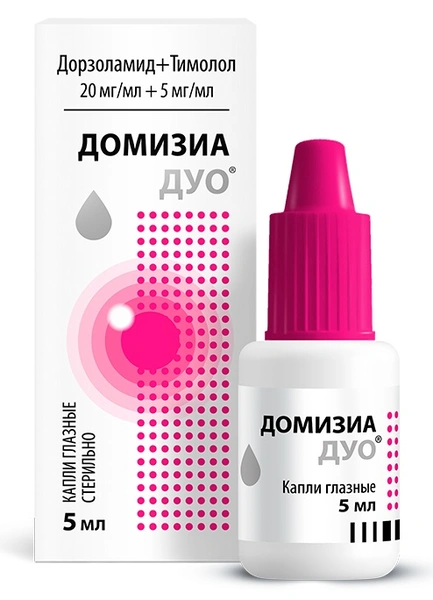 Домизиа Дуо капли глазные 20 мг/мл+5 мг/мл 5 мл (Россия)