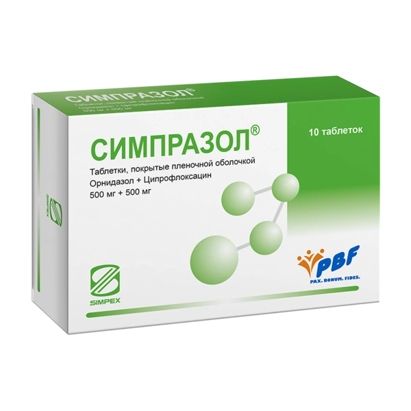 Симпразол таблетки, покрытые пленочной оболочкой 500 мг+500 мг №10 (Индия)