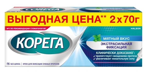 Корега крем для фиксации зубных протезов Экстра сильный мятный 70г №2 (Ирландия)